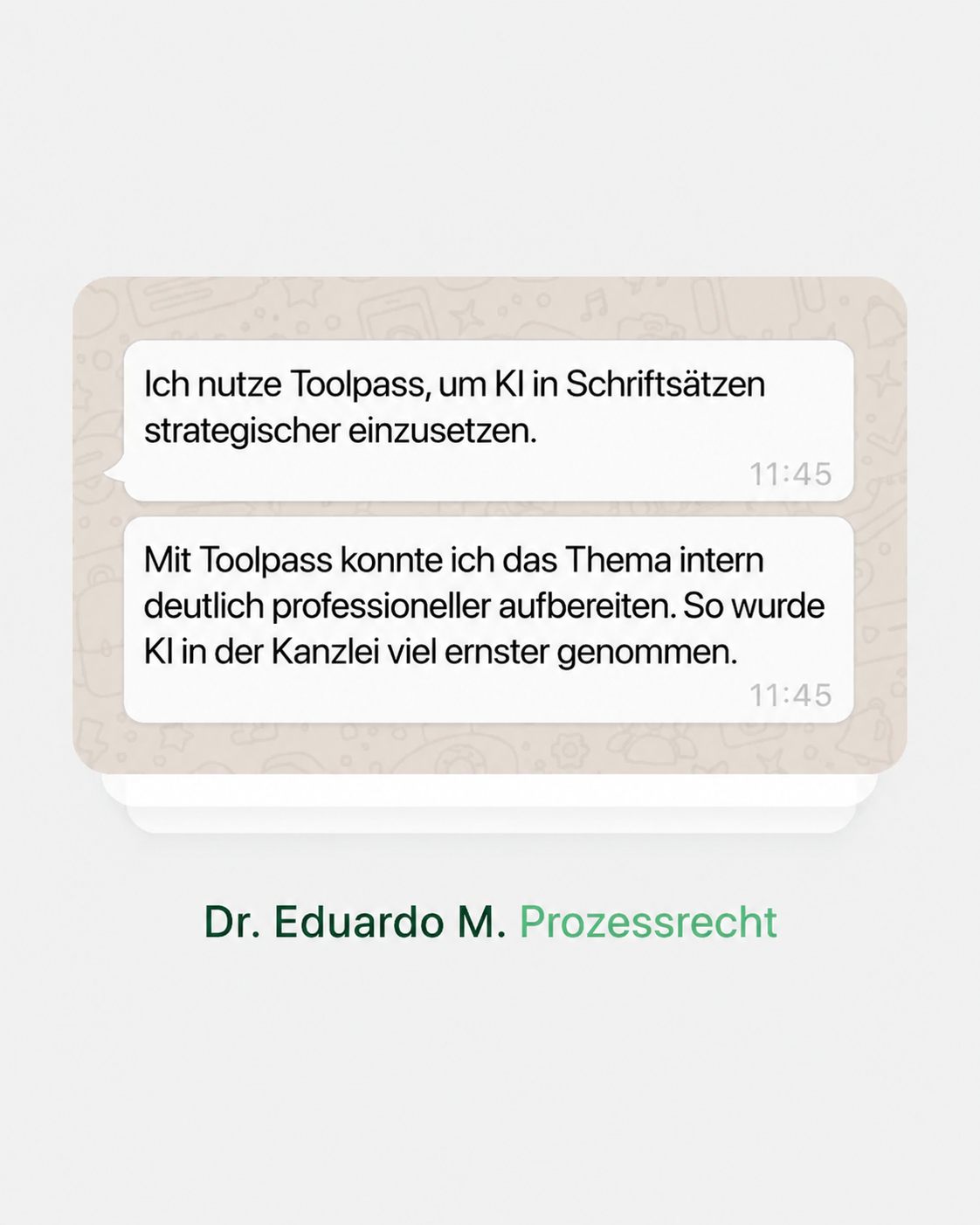 Originalnachricht eines Prozessrechtlers über den strategischen Einsatz von KI mit TOOLPASS